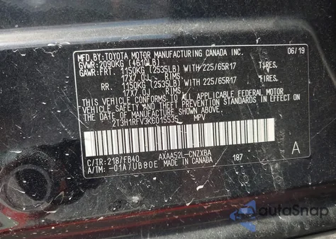 2019 Toyota Rav4 Le from USA, damaged, VIN 2T3H1RFV3KC015535